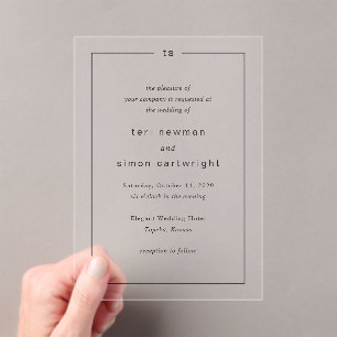 Invitaciones Acrílicas Boda moderno monograma blanco y negro eterno