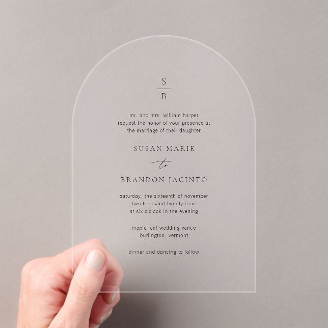 Invitaciones Acrílicas Boda moderno monograma blanco y negro limpio (Insitu (portátil))