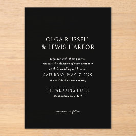 Invitaciones Acrílicas Boda moderno negro simple