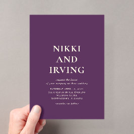 Invitaciones Acrílicas Boda moderno Purple de fuentes negrita limpias