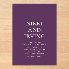 Invitaciones Acrílicas Boda moderno Purple de fuentes negrita limpias