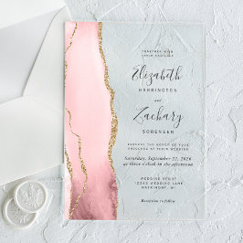 Invitaciones Acrílicas Boda moderno Rubor Pink Gold Agate