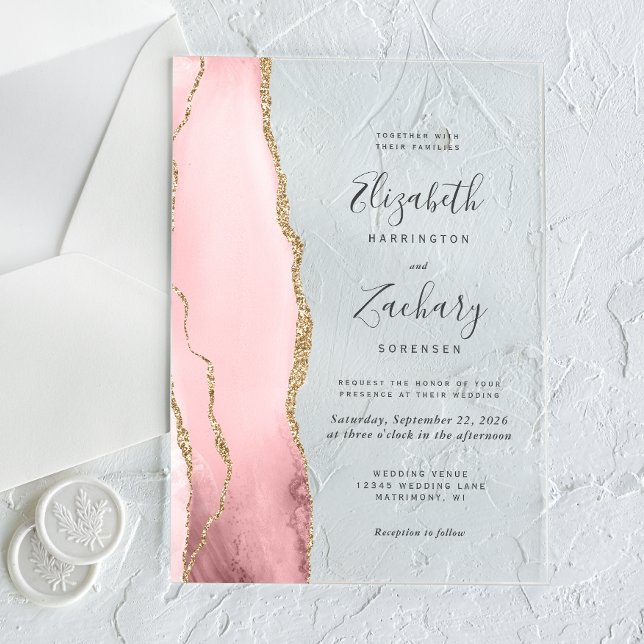 Invitaciones Acrílicas Boda moderno Rubor Pink Gold Agate (Subido por el creador)