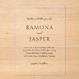 Invitaciones Acrílicas Boda moderno simple negro y blanco negrita