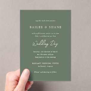 Invitaciones Acrílicas Boda moderno verde oliva simple