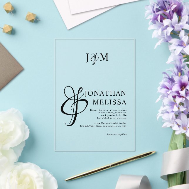 Invitaciones Acrílicas Boda monograma de audio y escritura de estilo clás (Insitu (Boda))