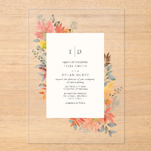 Invitaciones Acrílicas Boda Monograma de Caída de Hojas de Foliage