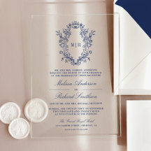 Boda Monograma de Cresta Chinoiserie Azul