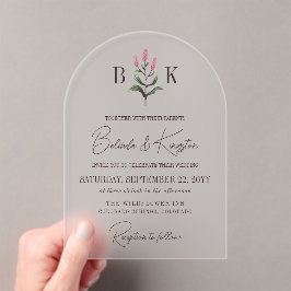 Invitaciones Acrílicas Boda Monograma de Flor Silvestre Rosa