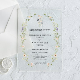 Invitaciones Acrílicas Boda Monograma de Flor Silvestre Rústica Vintage F