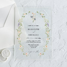 Invitaciones Acrílicas Boda Monograma de Flor Silvestre Rústica Vintage S
