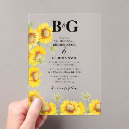Invitaciones Acrílicas Boda Monograma de girasoles color amarillo