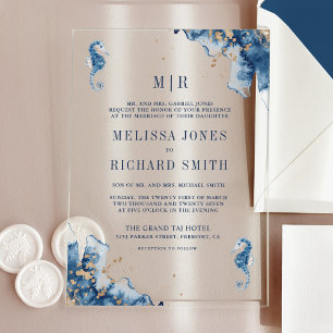 Invitaciones Acrílicas Boda Monograma de la Marina Náutica Caballito de M