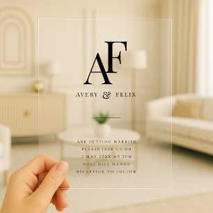 Invitaciones Acrílicas Boda Monograma Elegante Minimalista simple