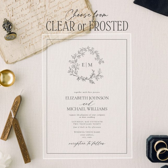 Invitaciones Acrílicas Boda Monograma Escudo Gris moderno (Subido por el creador)