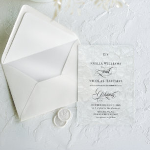Invitaciones Acrílicas Boda Monograma Old Money en blanco y negro