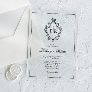 Invitaciones Acrílicas Boda Monograma Vintage Rococó