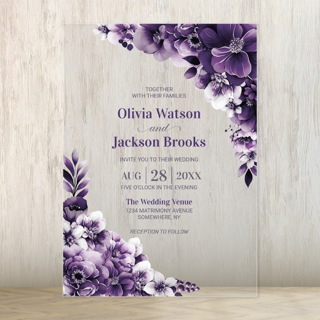 Invitaciones Acrílicas Boda morado floral (Subido por el creador)