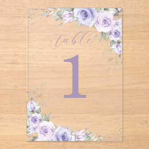 Invitaciones Acrílicas Boda morado floral ducha de novia número de tabla
