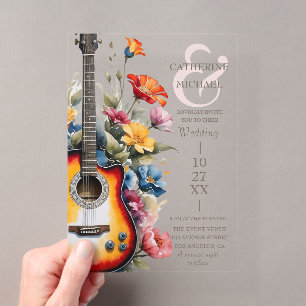 Invitaciones Acrílicas Boda Musical con Guitarra Wildflower Ampersand 
