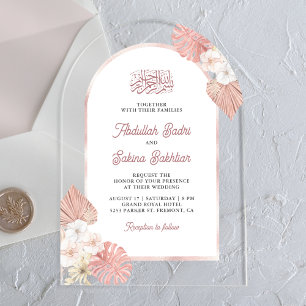 Invitaciones Acrílicas Boda Musulmana Arco Floral Rosa Boho