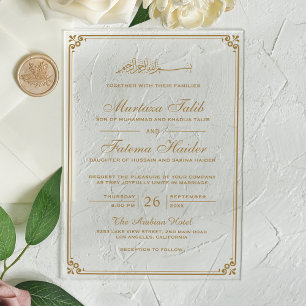Invitaciones Acrílicas Boda Musulmana con Borde Dorado