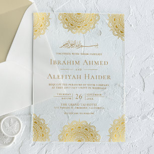 Invitaciones Acrílicas Boda Musulmana con Motivo Áureo Asiático