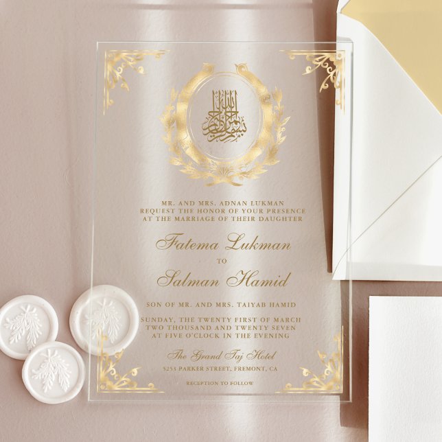 Invitaciones Acrílicas Boda musulmana Escudo de oro de la antigüedad (Subido por el creador)