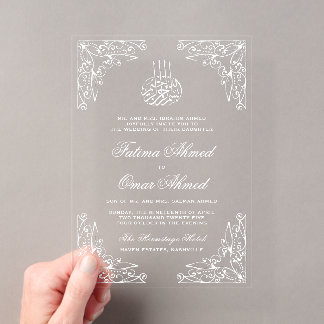 Invitaciones Acrílicas Boda musulmana islámica beige crema moderna