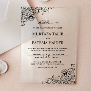 Invitaciones Acrílicas Boda Musulmana Islámica de Encaje Negro Vintage