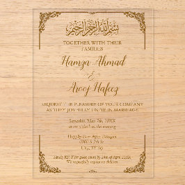 Invitaciones Acrílicas Boda Musulmana Islámica de Oro Moderno
