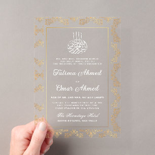 Invitaciones Acrílicas Boda musulmana islámica ornamentada con marco de o