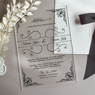 Invitaciones Acrílicas Boda Musulmana Islámica Ornata Vintage