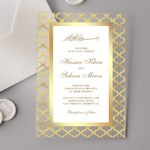 Invitaciones Acrílicas Boda musulmana marroquí de oro con cuatro hojas