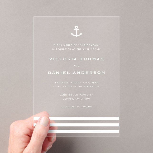 Invitaciones Acrílicas Boda náutico de ancla blanca moderna (Insitu (portátil))
