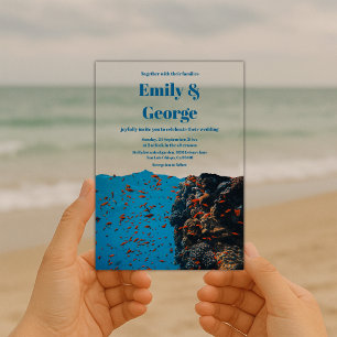Invitaciones Acrílicas Boda naval bajo arrecifes de coral peces costeros