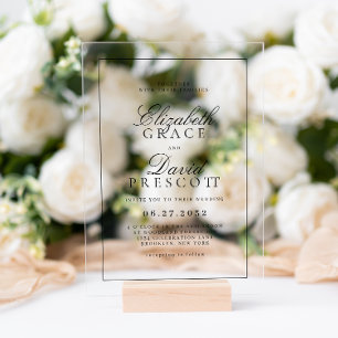 Invitaciones Acrílicas Boda Negra de Dinero Antiguo Moderno