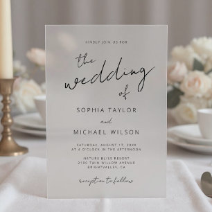 Invitaciones Acrílicas Boda Negra de Escritura Moderna con Firma