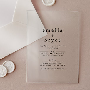 Invitaciones Acrílicas Boda Negra Única Minimalista Boho Moderna EMELIA