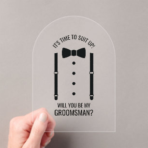 Invitaciones Acrílicas Boda negro Bow Tie Groomsman Propuesta