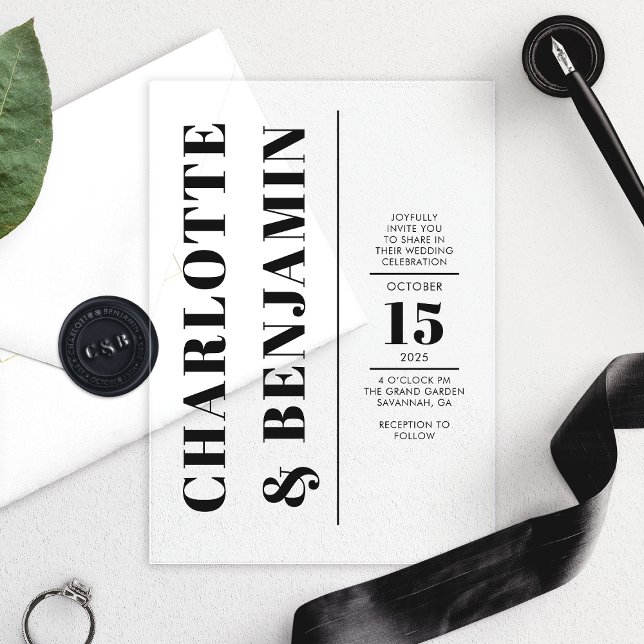 Invitaciones Acrílicas Boda negro negrita vertical moderno (Subido por el creador)