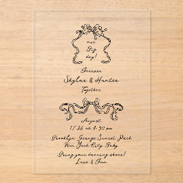 Invitaciones Acrílicas Boda negro retro manuscrito Boho Doodle