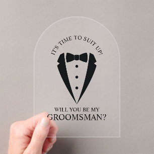 Invitaciones Acrílicas Boda negro Tuxedo Suit Groomsman Propuesta
