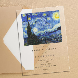 Invitaciones Acrílicas Boda Nocturna Estrellada de Vincent Van Gogh