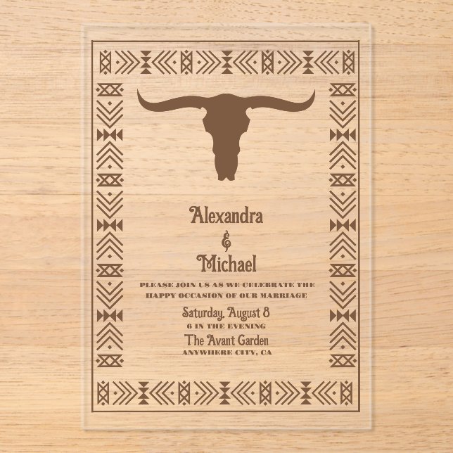 Invitaciones Acrílicas Boda occidental del Rancho del Suroeste del País (Anverso)