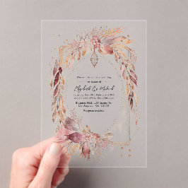 Invitaciones Acrílicas Boda Occidental Floral Boho Transparente