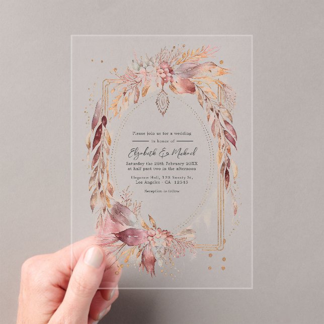 Invitaciones Acrílicas Boda Occidental Floral Boho Transparente (Insitu (portátil))