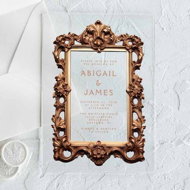 Invitaciones Acrílicas Boda Ornate Antique Gold Frame (Subido por el creador)