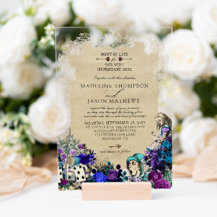 Invitaciones Acrílicas Boda oscura y elegante de Alice in Wonderland I
