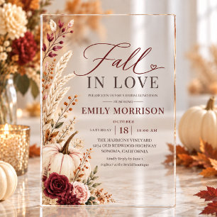 Invitaciones Acrílicas Boda Otoñal Burgundy Enamorarse Calabaza